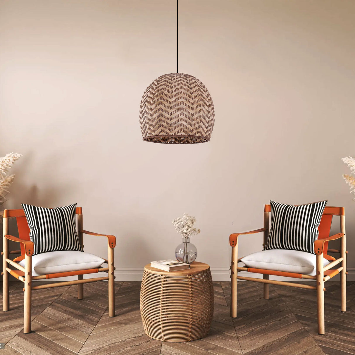 Lightsin Elegant Woven Rattan Pendant Light with Wave Details Lightsin UK 