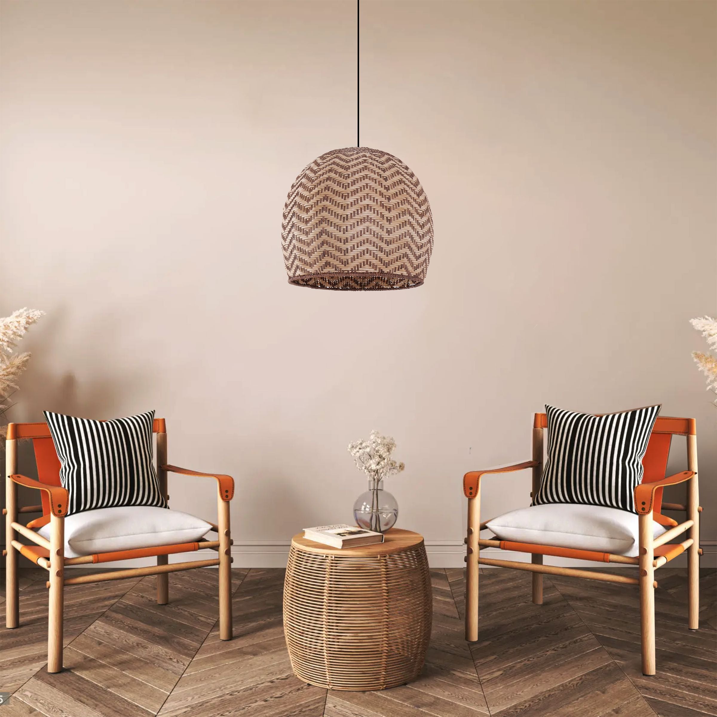 Lightsin Elegant Woven Rattan Pendant Light with Wave Details Lightsin UK 