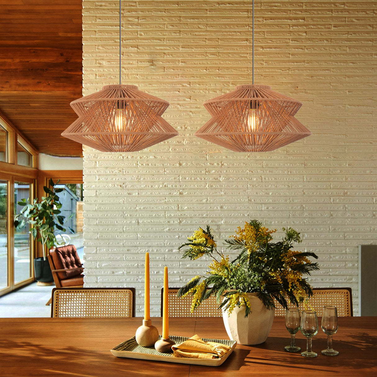 Lightsin Khaki Handwoven Paper Rope Pendant Light with Iron Frame Lightsin UK S 