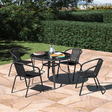 2/4 Seater Outdoor Round Table Garden Tempered Glass Table and Rattan Chairs Garden Dining Sets Living and Home Dia 105 x H 70.5cm with 4 Chairs 