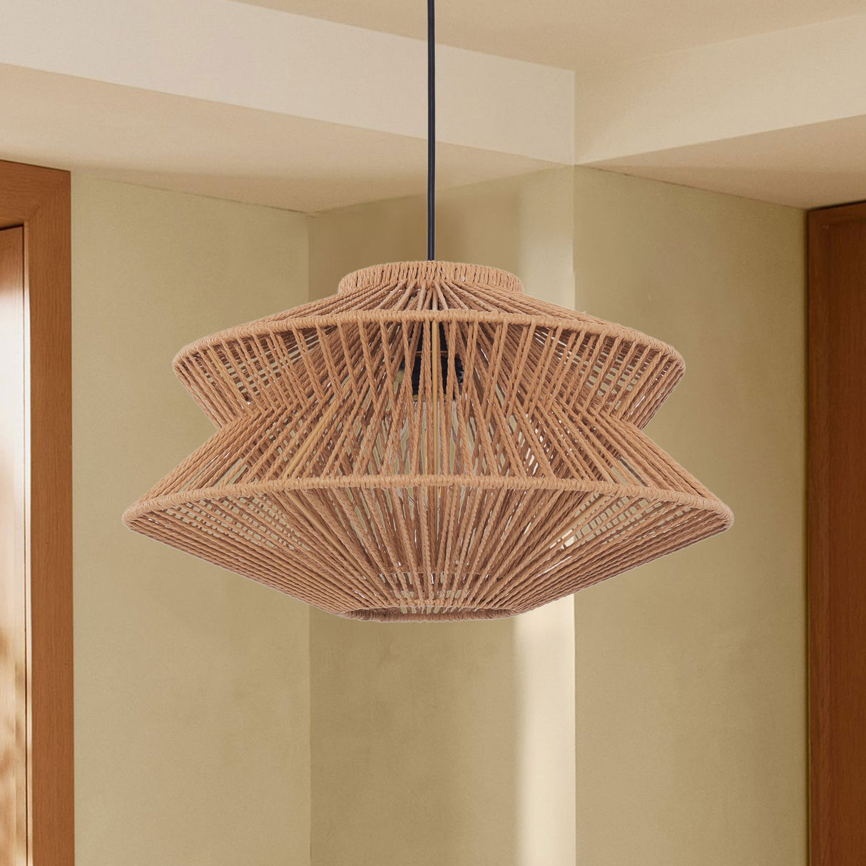 Lightsin Khaki Handwoven Paper Rope Pendant Light with Iron Frame Lightsin UK 