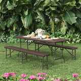 Rattan Plastic Outdoor Folding Table Bench Set Brown