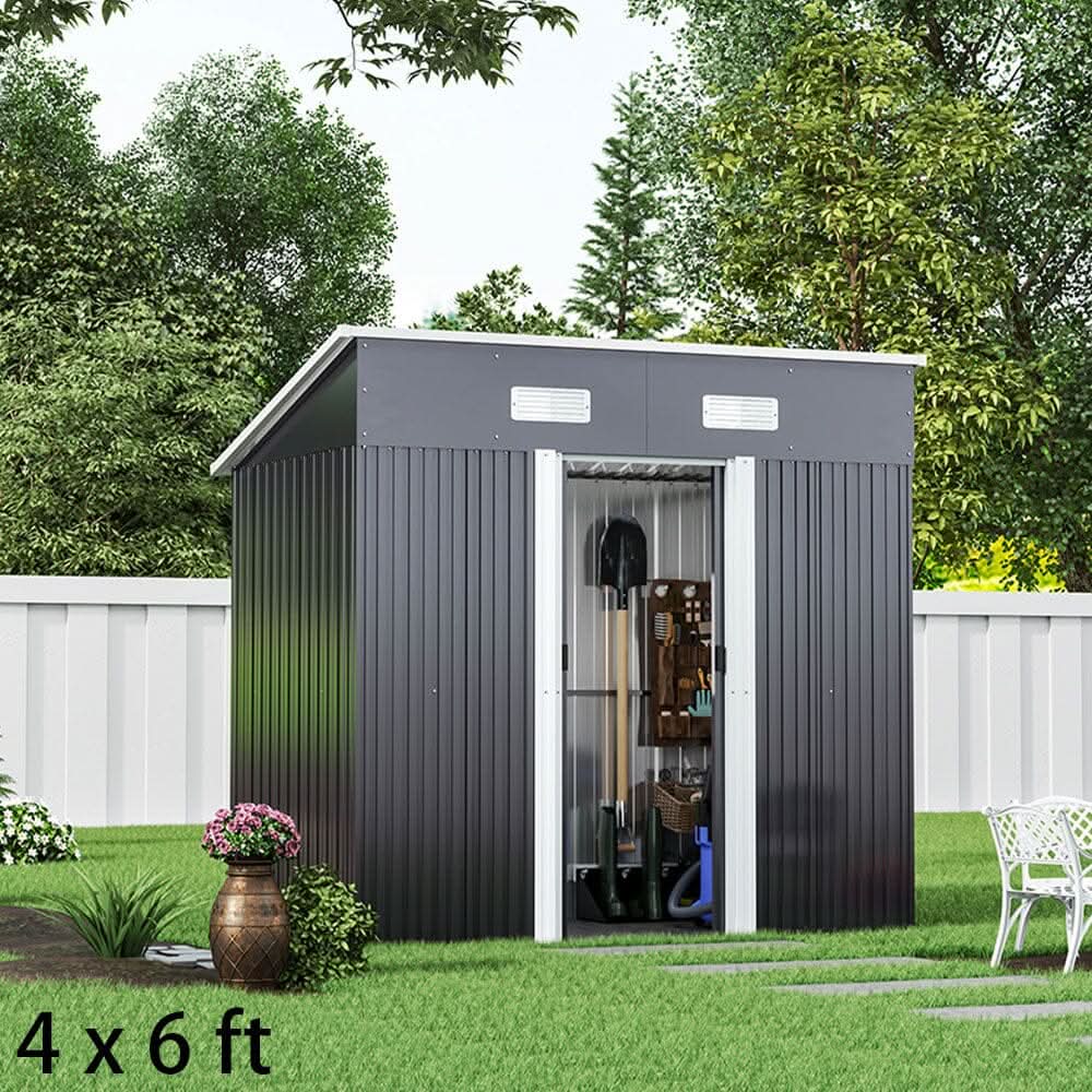 4 x 6 ft 4 x 8 ft Steel Garden Shed Skillion Roof Top Steel Black Green
