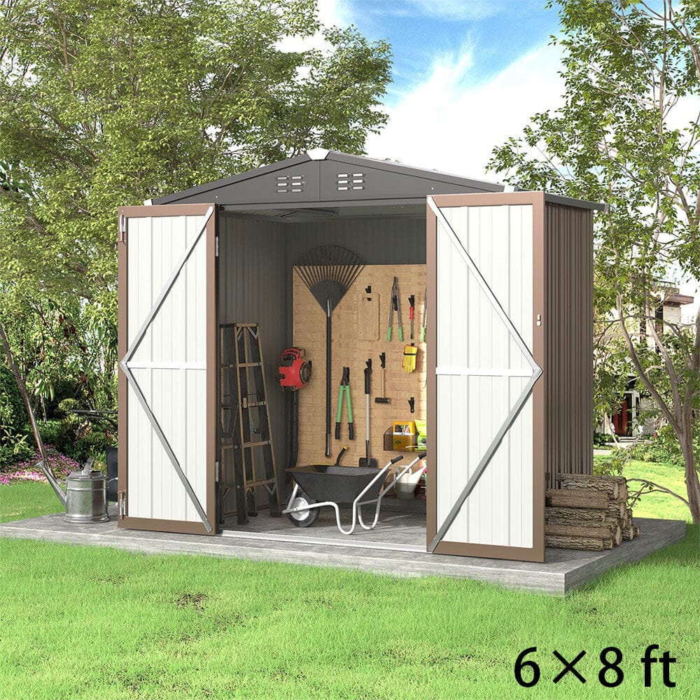 4 x6/ 5 x3 /6 x8 ft Metal Classic Lockable Tool Storage Bike Shed Brown Shed Garden Sheds Living and Home 