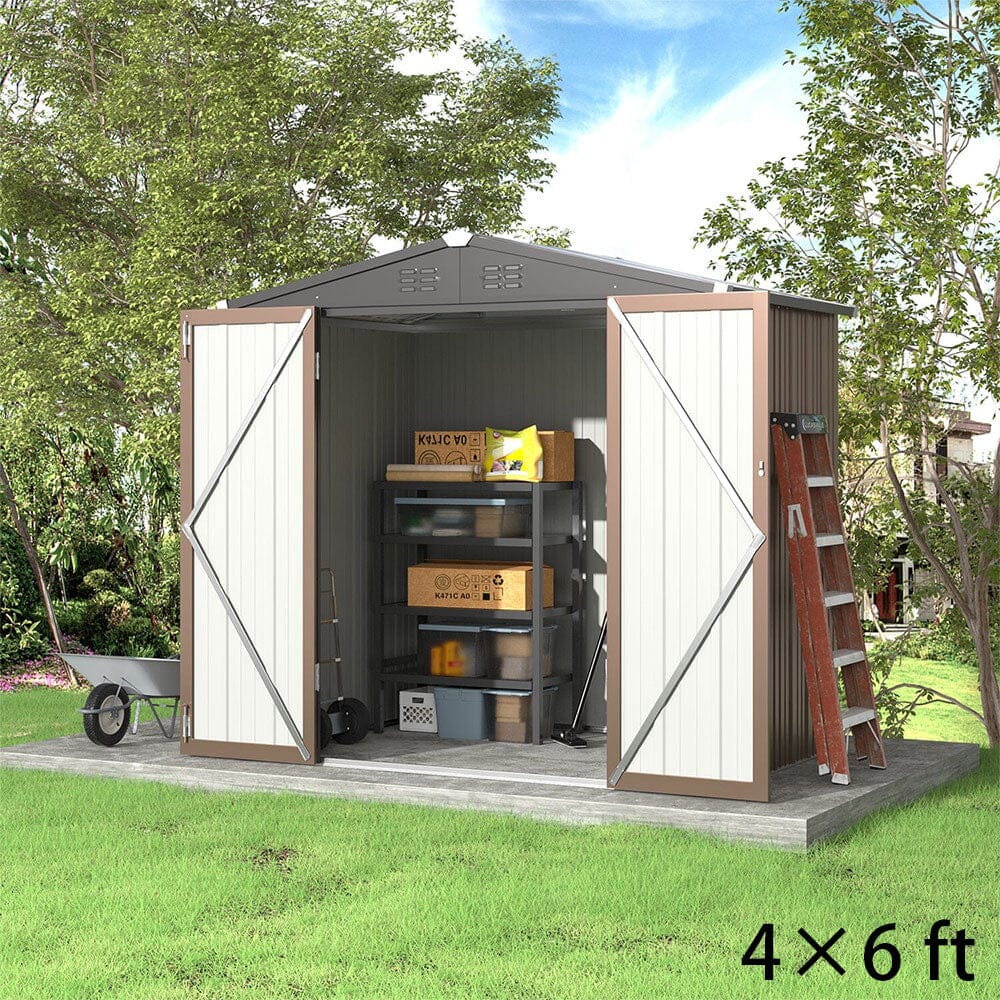 4 x6/ 5 x3 /6 x8 ft Metal Classic Lockable Tool Storage Bike Shed Brown Shed Garden Sheds Living and Home 