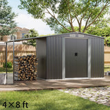 4×8 ft/ 6×8 ft Metal GardenStorage Shed with Log Storage Garden Sheds Living and Home 4×8 ft 