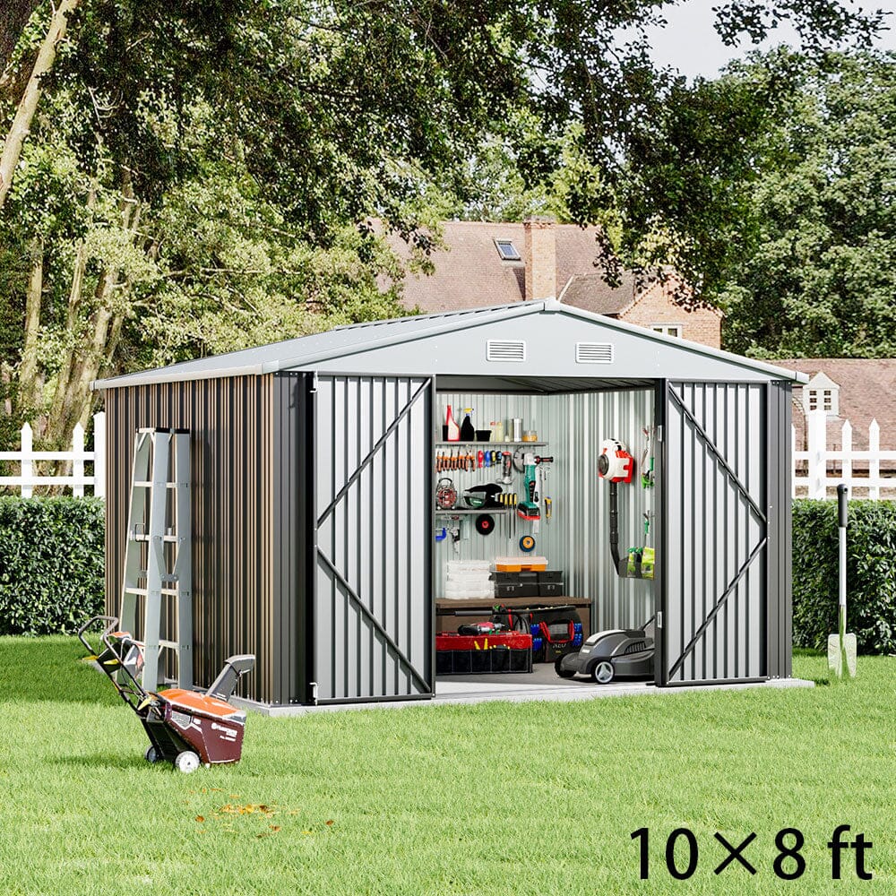 10×8ft/ 10×10ft/ 10×12ft Metal Outdoor Garden Storage Shed Motorcycle Sheds with Lockable Garden Sheds Living and Home 