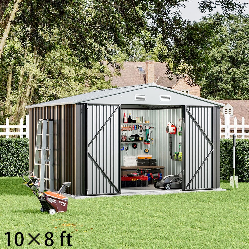 10×8ft/ 10×10ft/ 10×12ft Metal Outdoor Garden Storage Shed Motorcycle Sheds with Lockable Garden Sheds Living and Home 10×8ft 