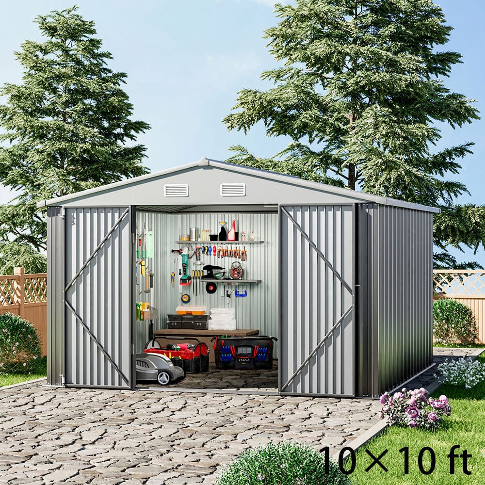 10×8ft/ 10×10ft/ 10×12ft Metal Outdoor Garden Storage Shed Motorcycle Sheds with Lockable Garden Sheds Living and Home 