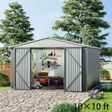 10×8ft/ 10×10ft/ 10×12ft Metal Outdoor Garden Storage Shed Motorcycle Sheds with Lockable Garden Sheds Living and Home 