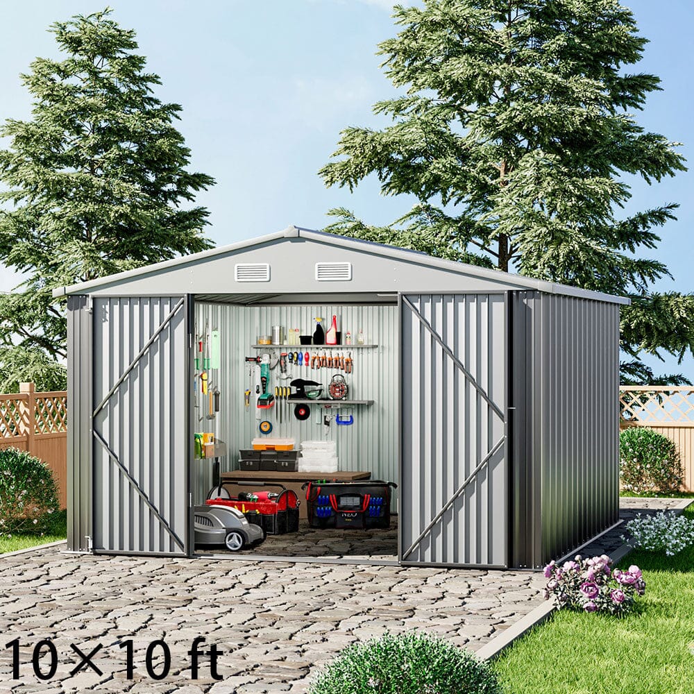 10×8ft/ 10×10ft/ 10×12ft Metal Outdoor Garden Storage Shed Motorcycle Sheds with Lockable Garden Sheds Living and Home 10×10ft 