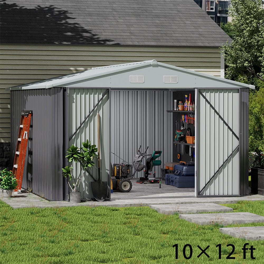 10×8ft/ 10×10ft/ 10×12ft Metal Outdoor Garden Storage Shed Motorcycle Sheds with Lockable Garden Sheds Living and Home 