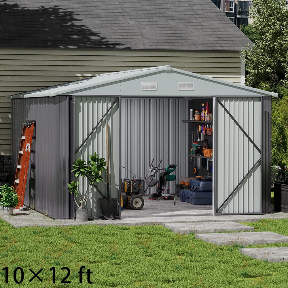10×8ft/ 10×10ft/ 10×12ft Metal Outdoor Garden Storage Shed Motorcycle Sheds with Lockable Garden Sheds Living and Home 10×12ft 