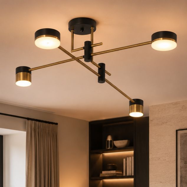 black and gold metal ceiling light close to the ceiling