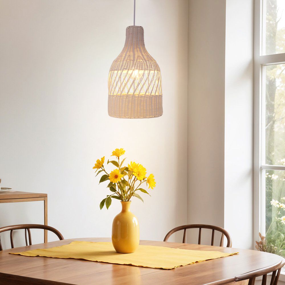 Lightsin Sustainable Handwoven White Rattan Light Fixture Lightsin UK 