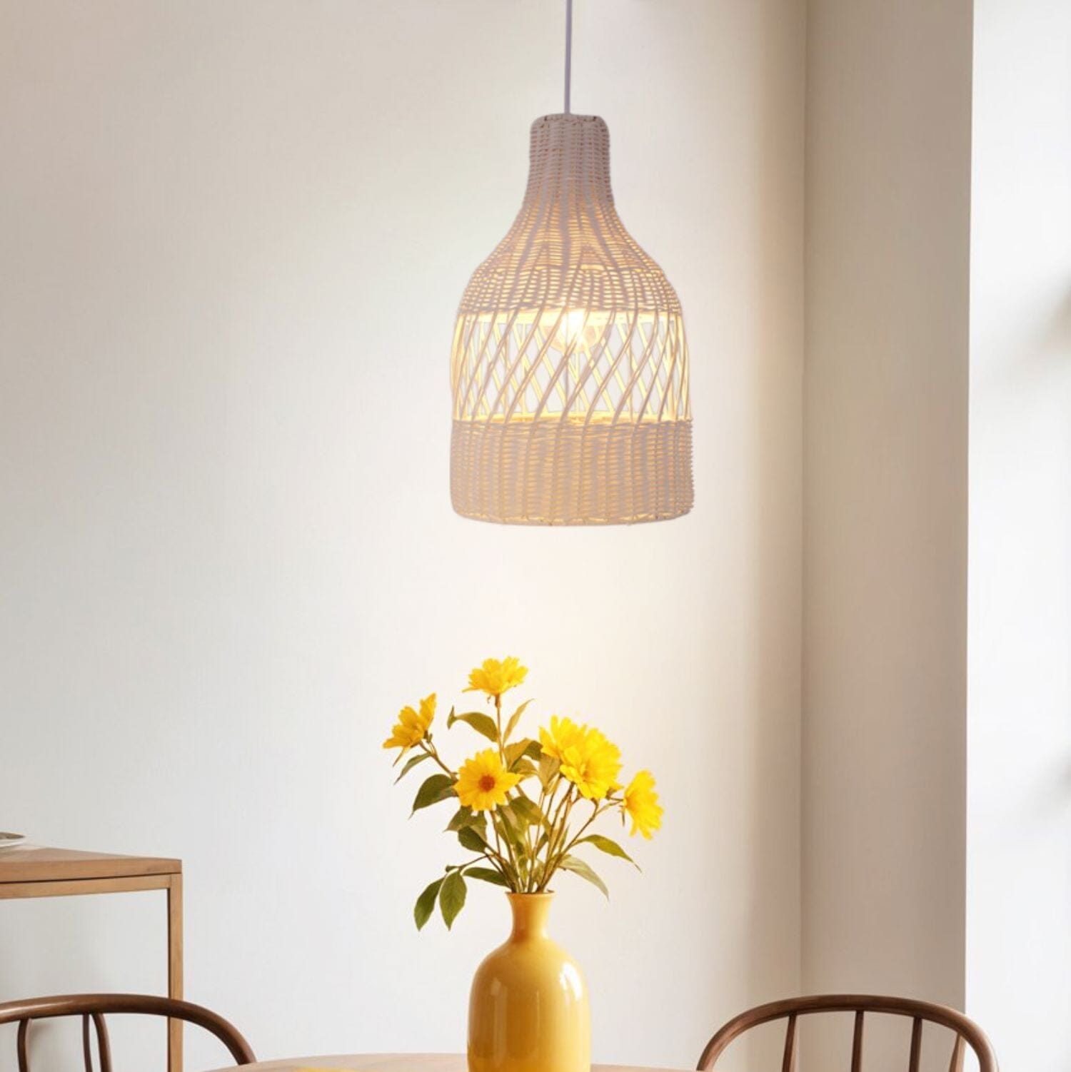 ‍Lightsin Sustainable Handwoven White Rattan Light Fixture (100% off) Lightsin UK 1 Unit 