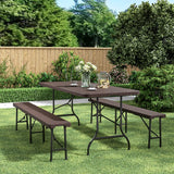 3-Piece Rattan Plastic Outdoor Folding Table Bench Set Garden Dining Sets Living and Home Table 