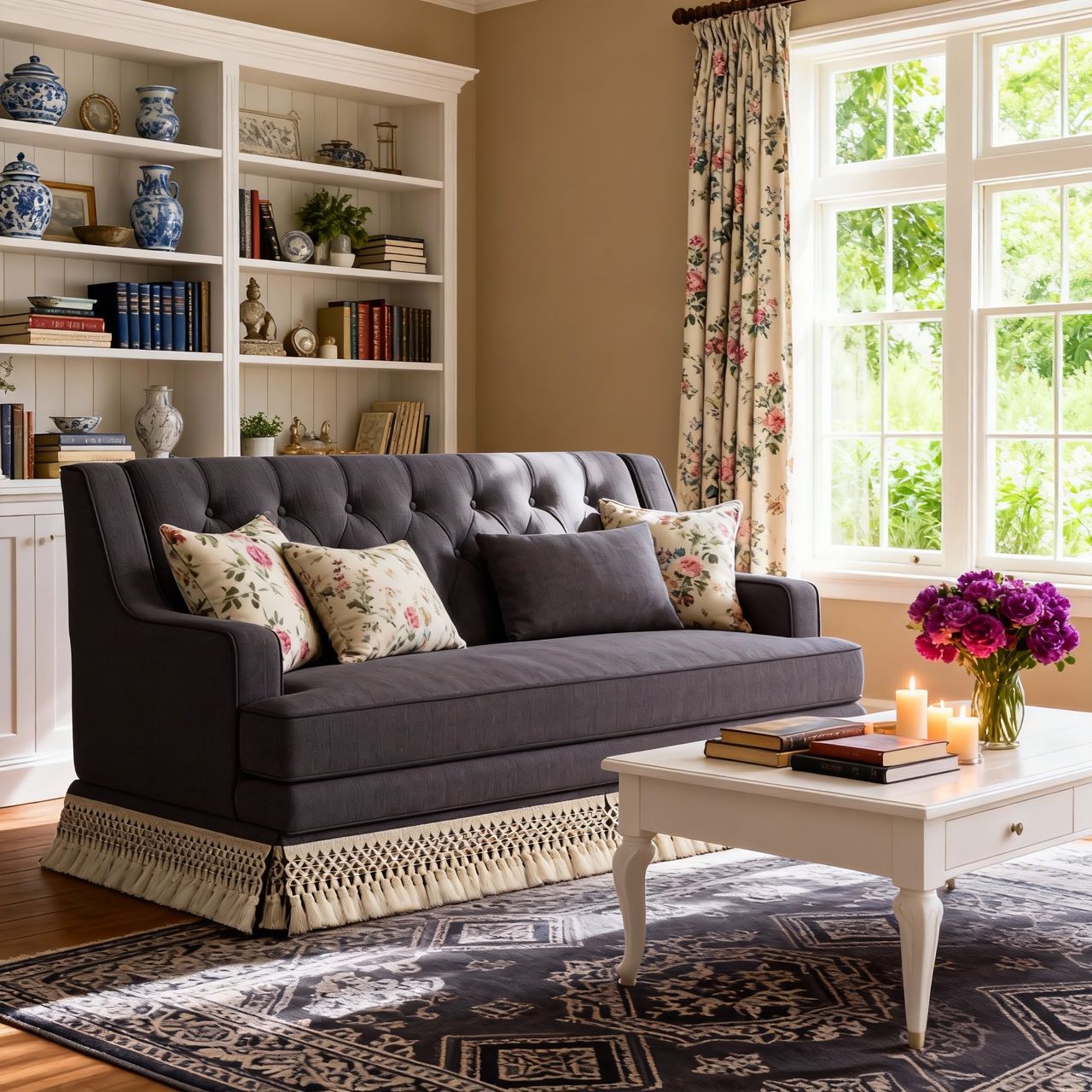 Cottonfy country fringe skirt sofa in cottagecore living room UK