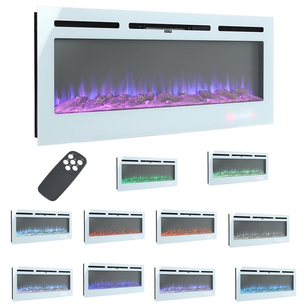 12 Flame Colour Electric Fireplace with Safety Protection White Wall Mounted Fires Living and Home 