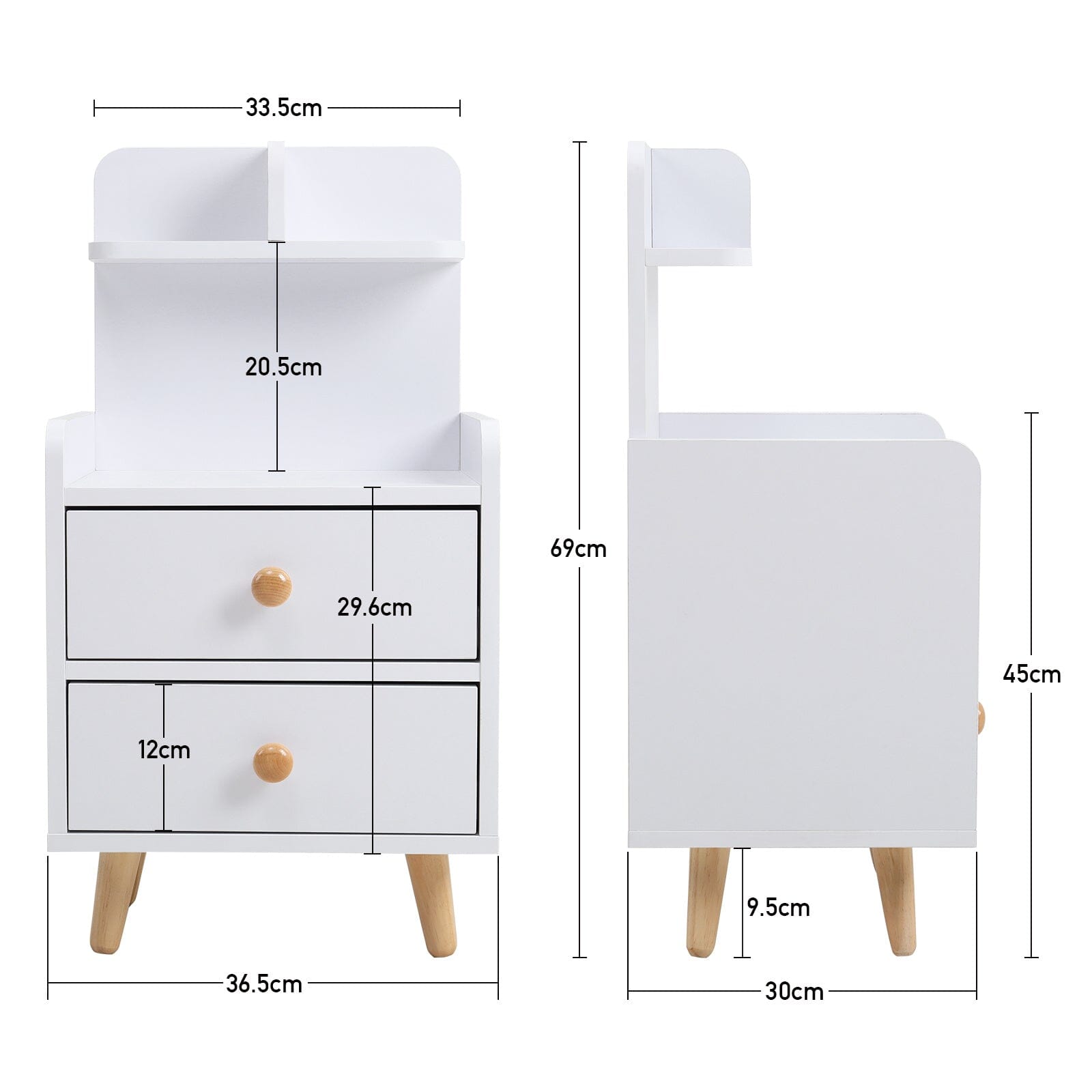 White Wooden Bedside Table with Wooden Legs and Drawers Cabinets Living and Home 