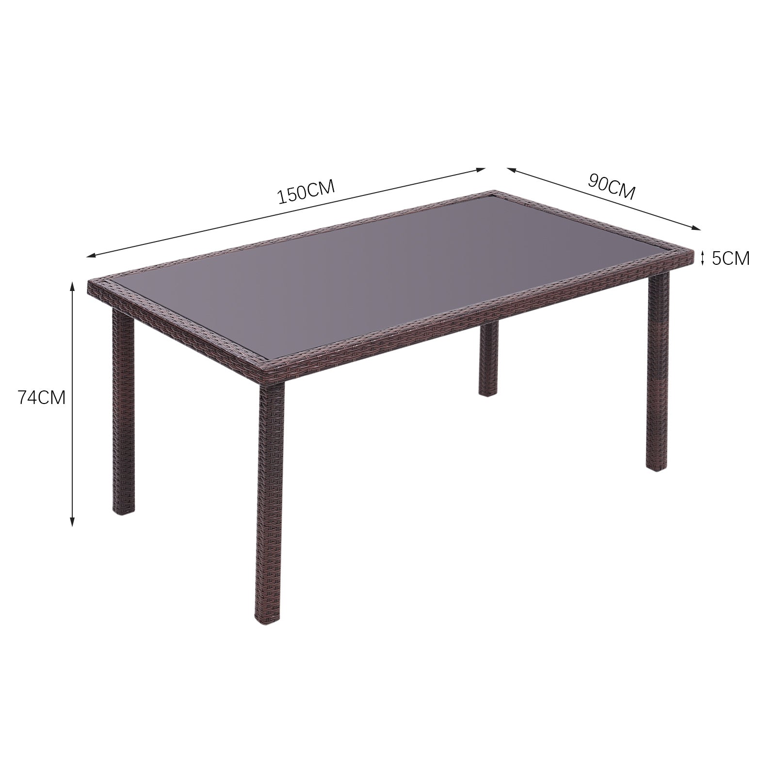 Garden Table Dining Patio Outdoor Table Black/Brown Garden Dining Table Living and Home H74 * W150 * D90 cm Brown 