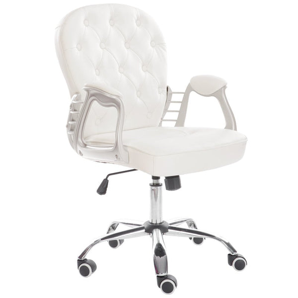 White Faux Leather Office Chair Chesterfield Chair with 360° Rotary Wh Living and Home