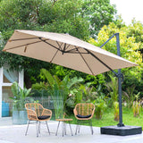 Khaki 3 x 3 m Square Cantilever Parasol Outdoor Hanging Umbrella for Garden and Patio Parasols Living and Home Parasol + Cross Base + Square Water Tank 