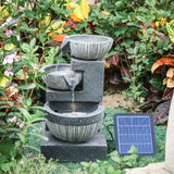 Outdoor Water Fountain Rockery Decoration 3 Tier Bowls Solar Powered