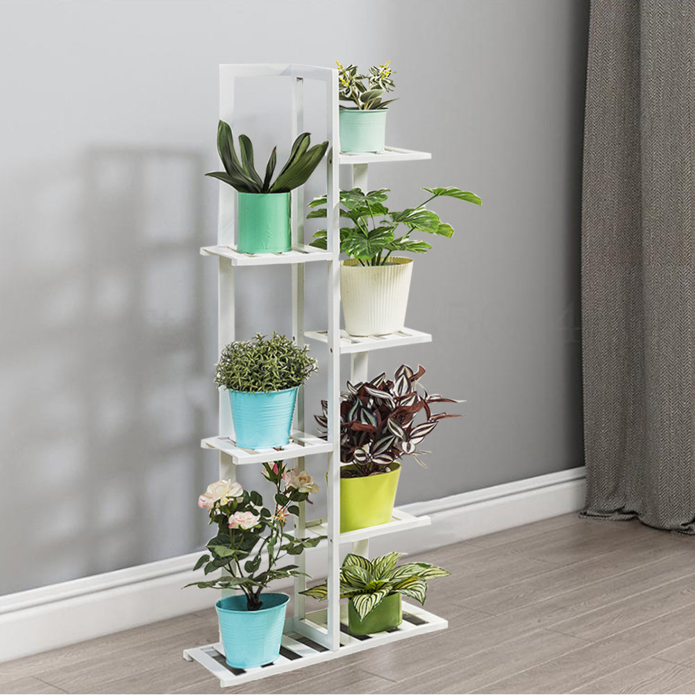 5/6 Tier Flower Stand Plant Pot Display Ladder Shelves Bamboo Shelf Storage Rack Bookcases & Standing Shelves Living and Home White 