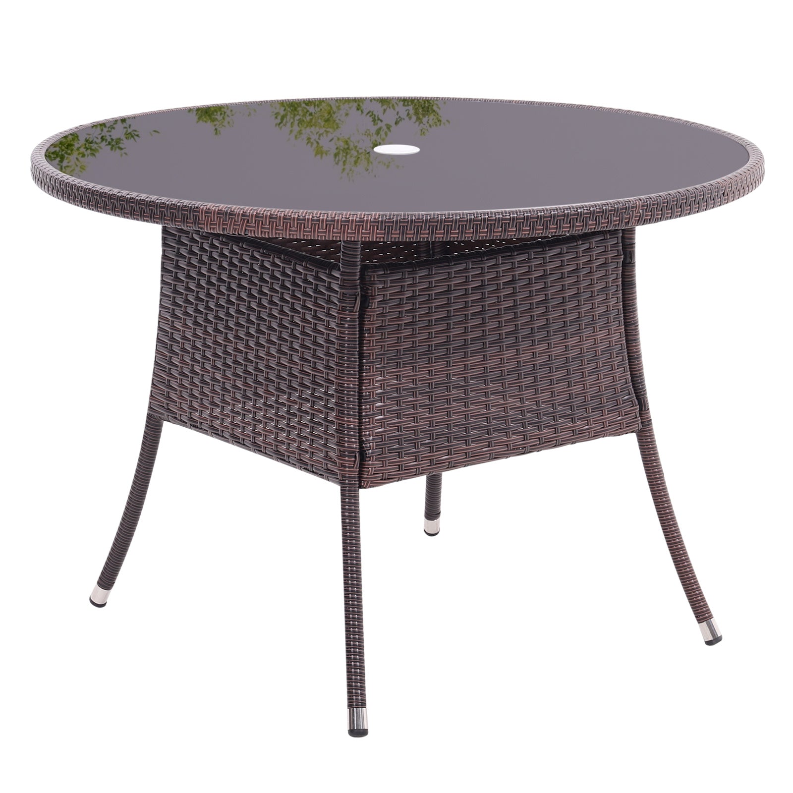 105cm Round/ Square Coffee Table Bistro Outdoor Garden Patio Tables & Parasol Hole Garden Dining Table Living and Home Round Brown 