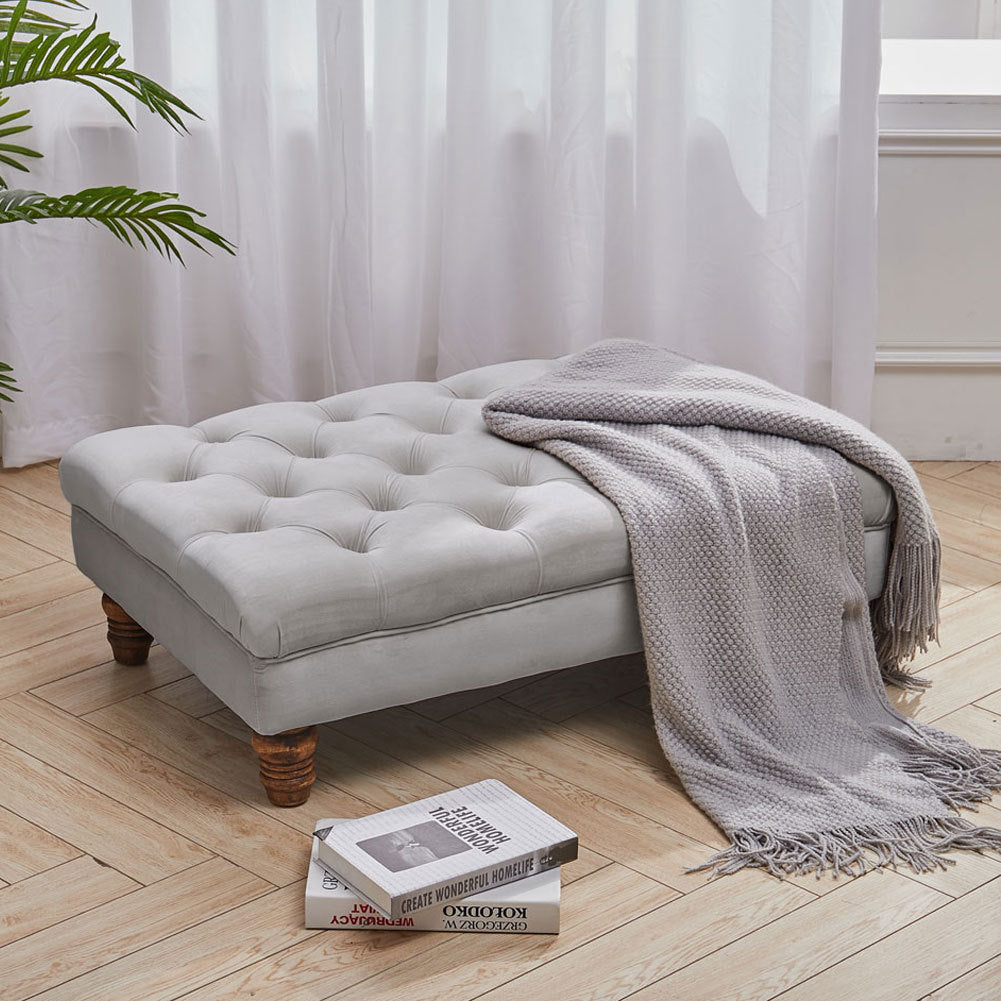 Rectangle Tufted Ottoman Footstool Bench Benches & Footstools Living and Home Grey 