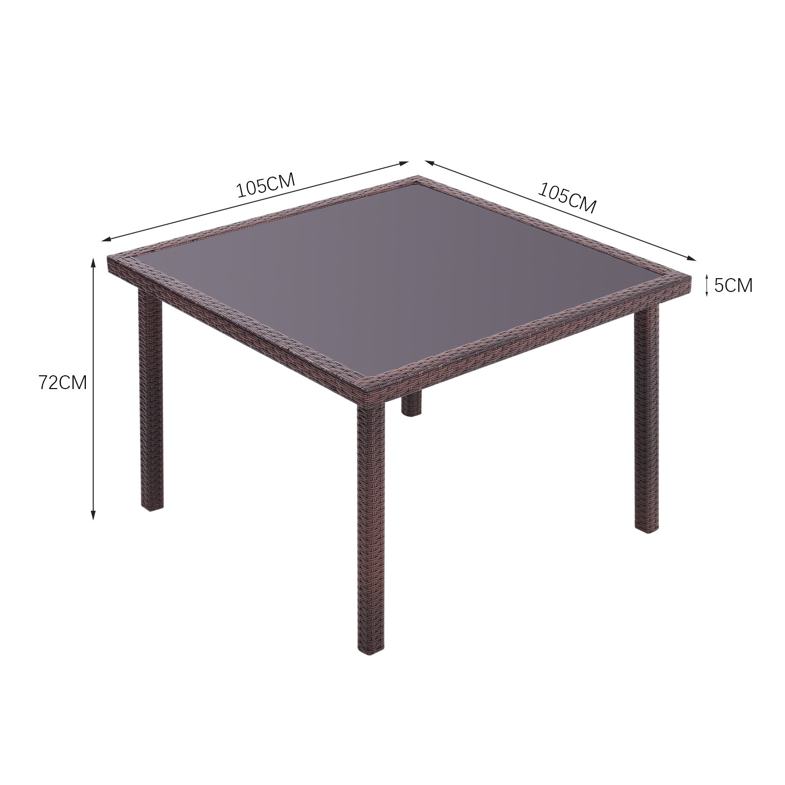 Garden Table Dining Patio Outdoor Table Black/Brown Garden Dining Table Living and Home H72 * W105 * D105 cm Brown 