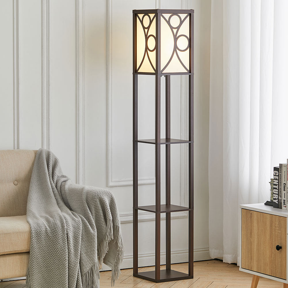 Modern Floor Lamp with 3 Wood Shelves Floorlamp Living and Home Walnut 