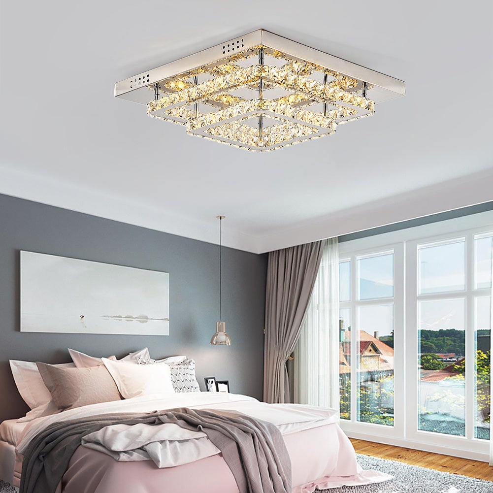 2 Square Rings Dimmable LED Tiered Chandelier