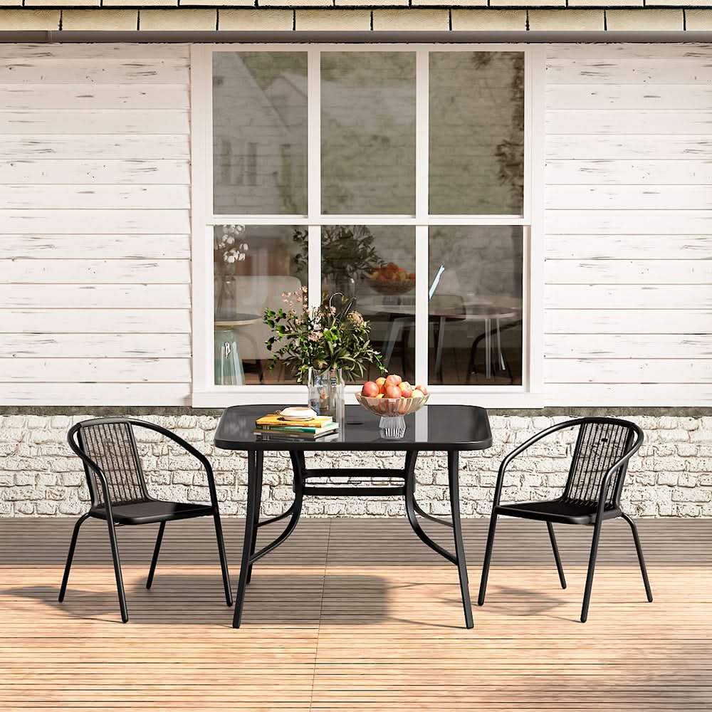 2 Seater Outdoor Table Square Tempered Glass Table Garden Chairs