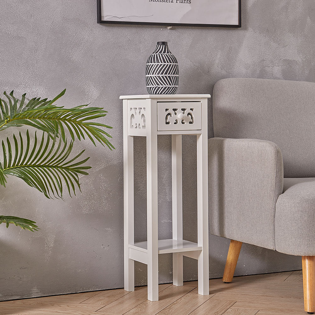 Telephone Table with Drawer Tall Slim Living Room End Table Corner Bedside Table End Table Living and Home White 