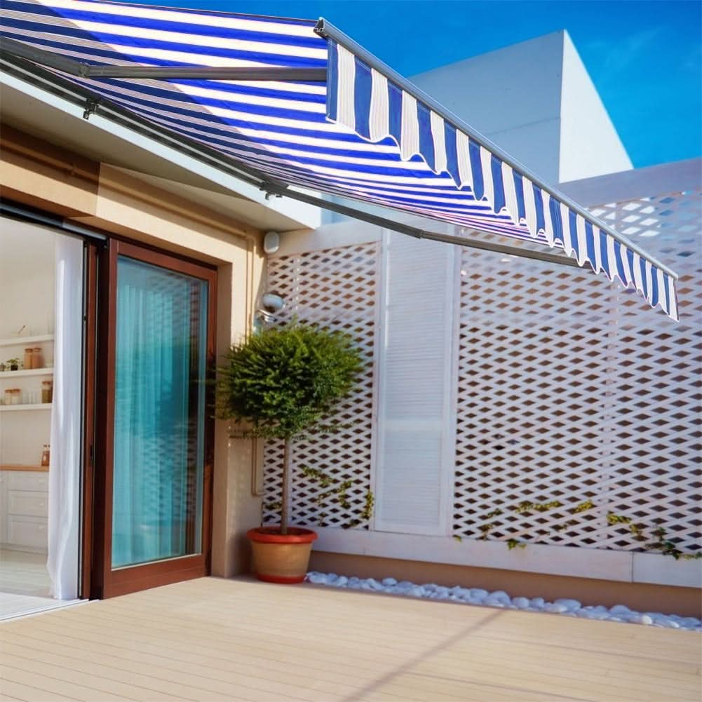 Blue Manual Shelter Retractable Patio Awning