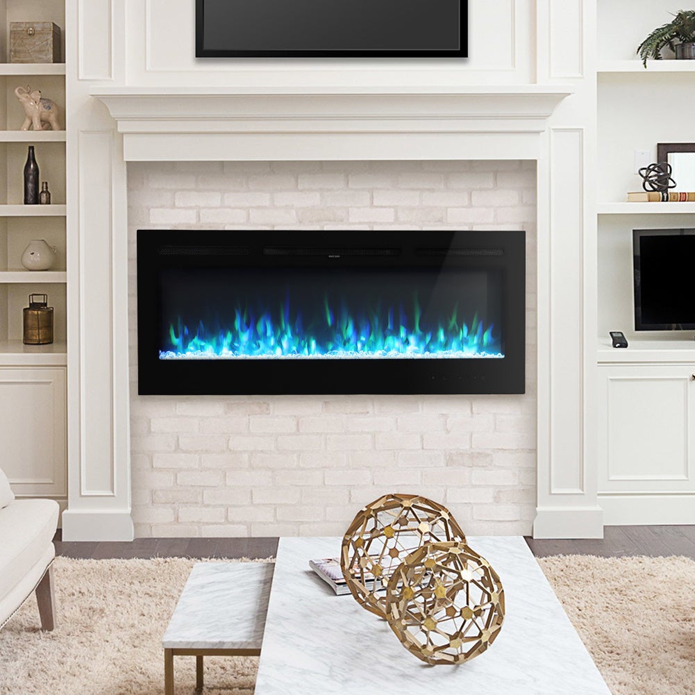 40 Inch Electric Fireplace Glass Panel Colorful Flame Insert Wall Mounted Heater Fireplaces Living and Home 