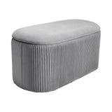 78cm Wide Oval Velvet Storage Bench Vertical Stripes Footstool Lift-Off Lid Storage Footstool & Benches Living and Home 