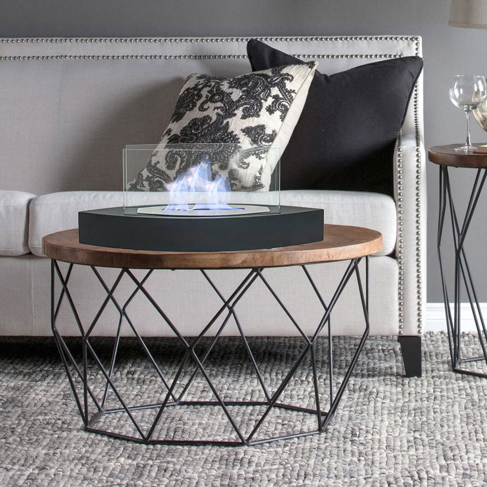60cm Wide Black Tabletop BioEthanol Fireplace with Flame Guard