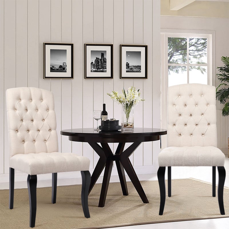 Set of 2 Linen Buttoned Dining Chairs Dining Chairs Living and Home 