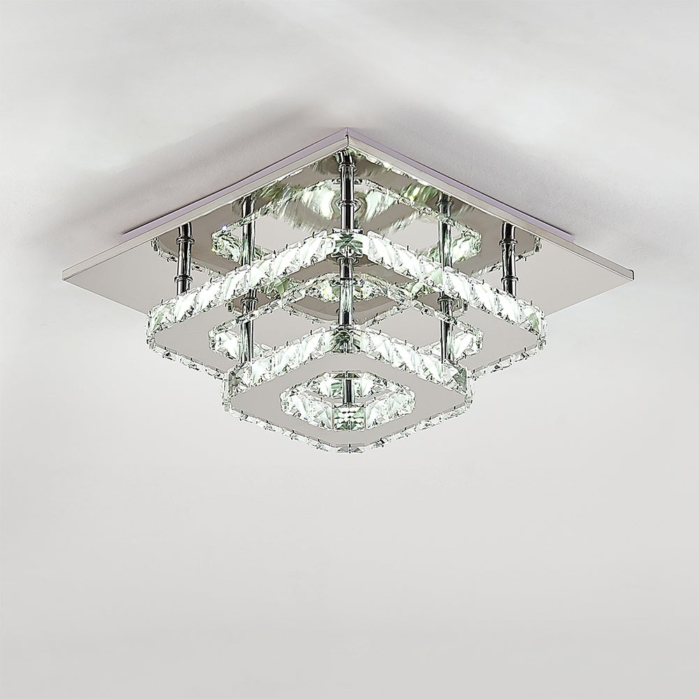 Modern Square Tiered Crystal Ceiling Light Ceiling Light Living and Home W 30 x L 30 x H 12 cm Non-Dimmable White Glow