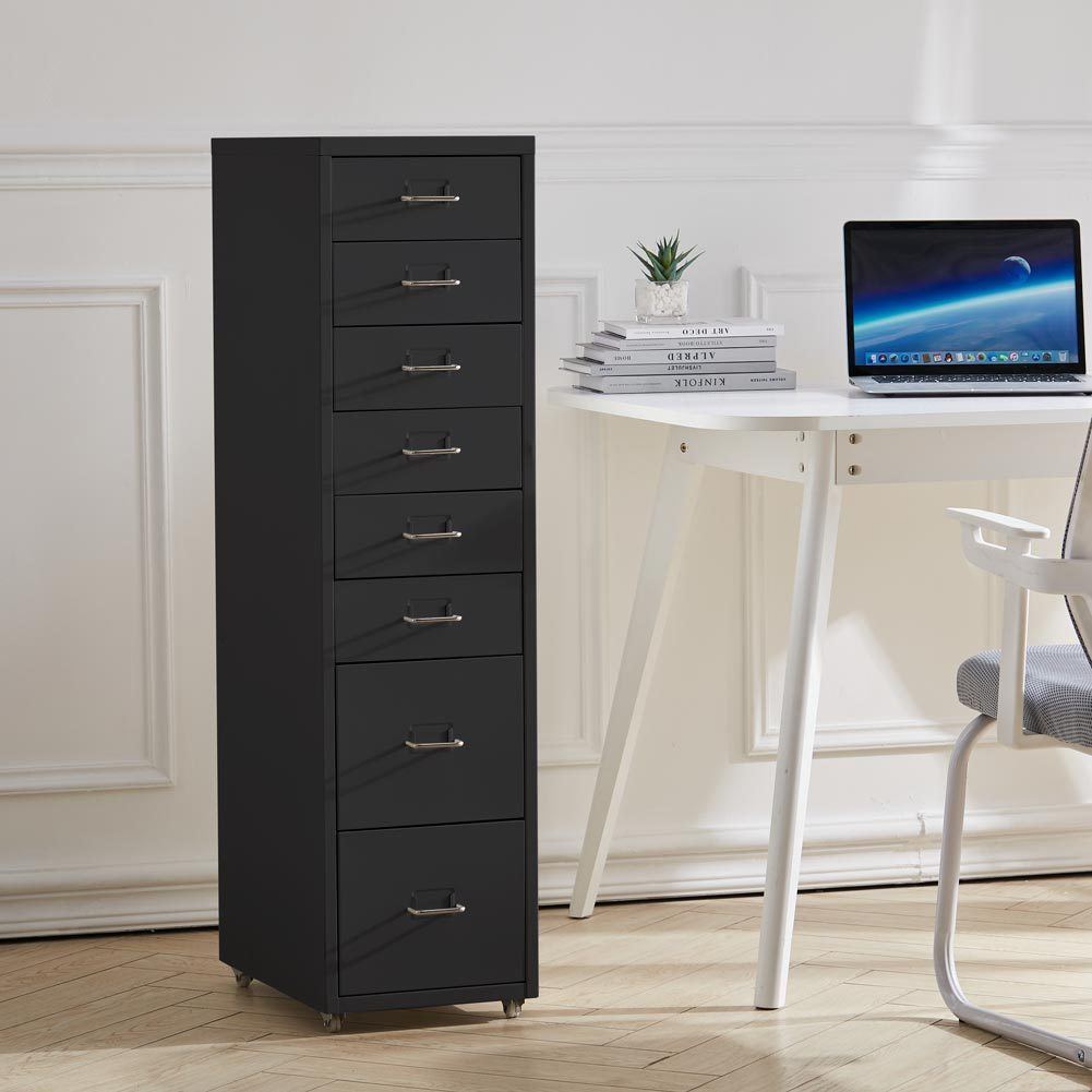 Office Filing Cabinet 3/4/5/6/8Drawers Metal White Chest Storage Unit Wheels Cabinet Living and Home 8 Drawers Black 