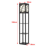 Modern Floor Lamp with Linen Shade Wood Leaf Patterned 3 Layers Towered Lamp Floorlamp Living and Home 