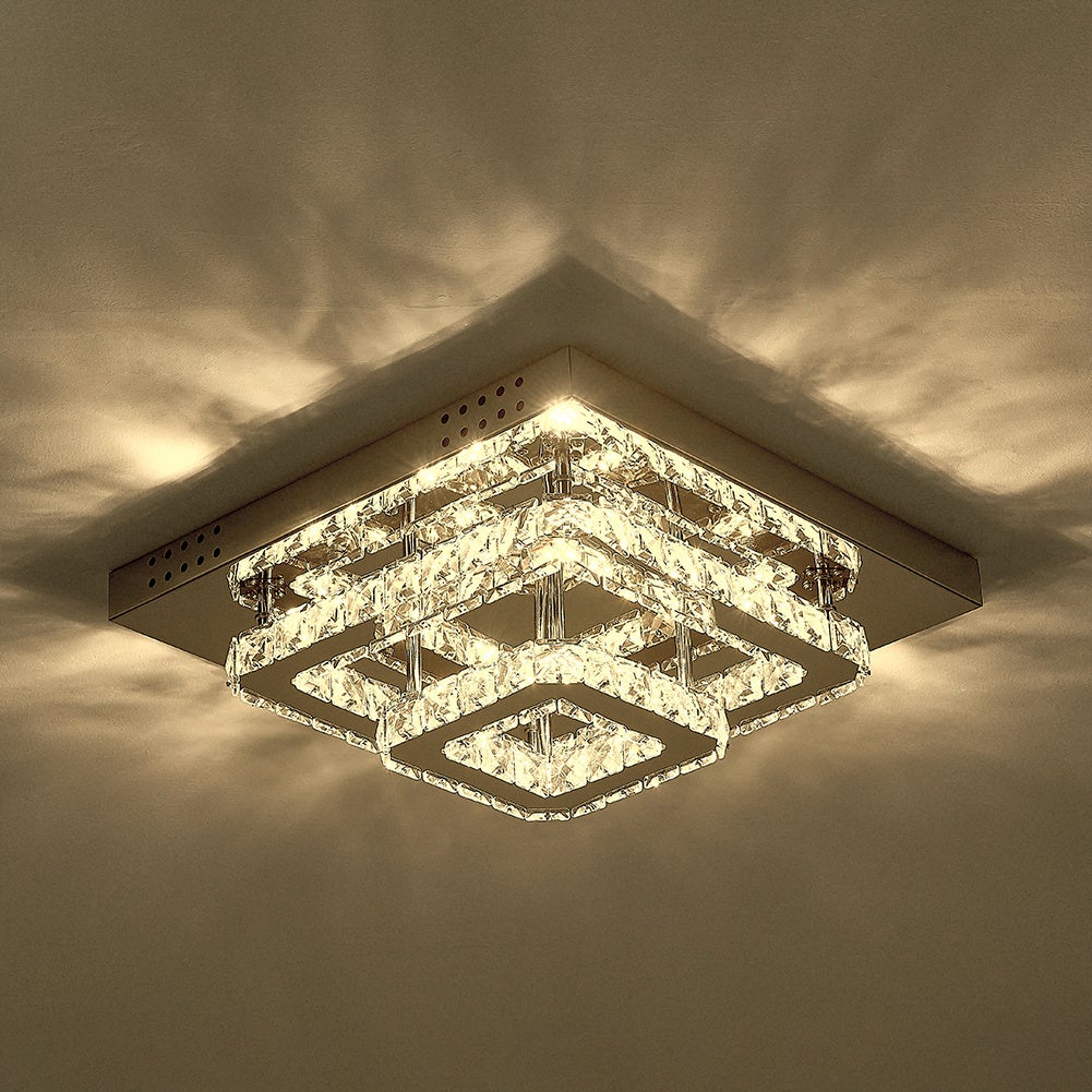 Modern Square Tiered Crystal Ceiling Light Ceiling Light Living and Home W 40 x L 40 x H 14 cm Dimmable Warm Glow