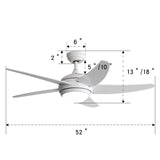 52inch Reversible Ceiling Fan W/Light Remote Control 3/5 Blades 5 Speed Timer Ceiling Light Living and Home 