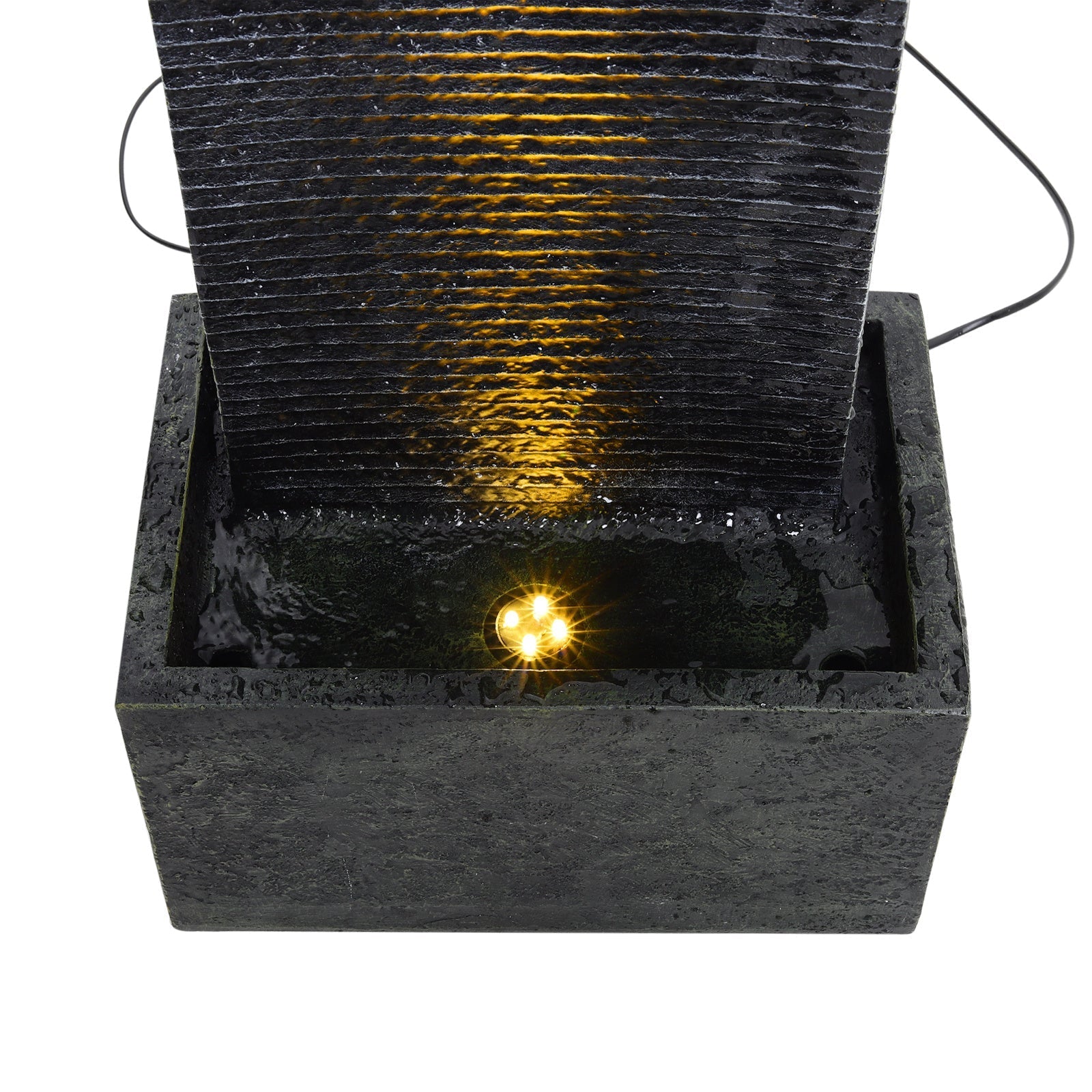H98cm Rectangle Waterfall Stone Look Water Fountain LED Light Black Fountains & Waterfalls Living and Home 
