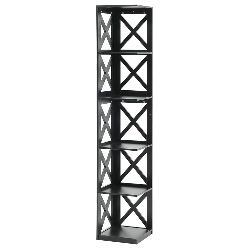 Black/White Wooden 5 tier Rectangular Vertical Living Room Shelf Shelves & Racks Living and Home 