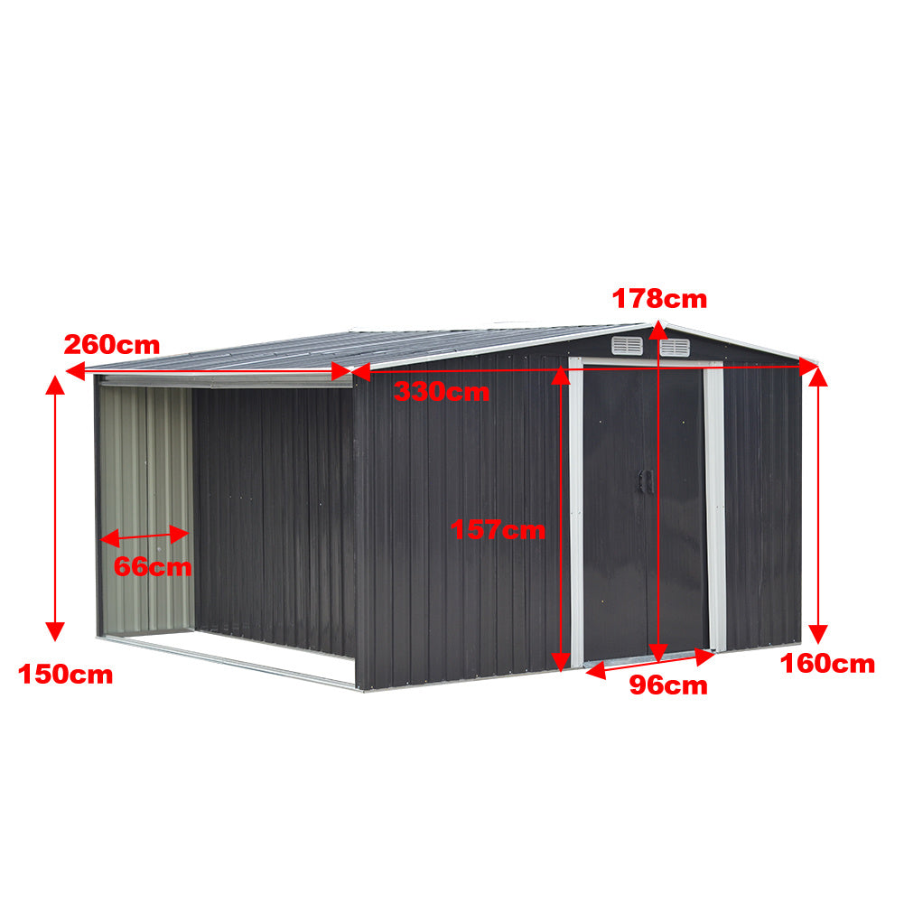 Garden Steel Shed Gable Roof Top with Firewood Storage Garden storage Living and Home W 330 x T 260 x H 178 cm 