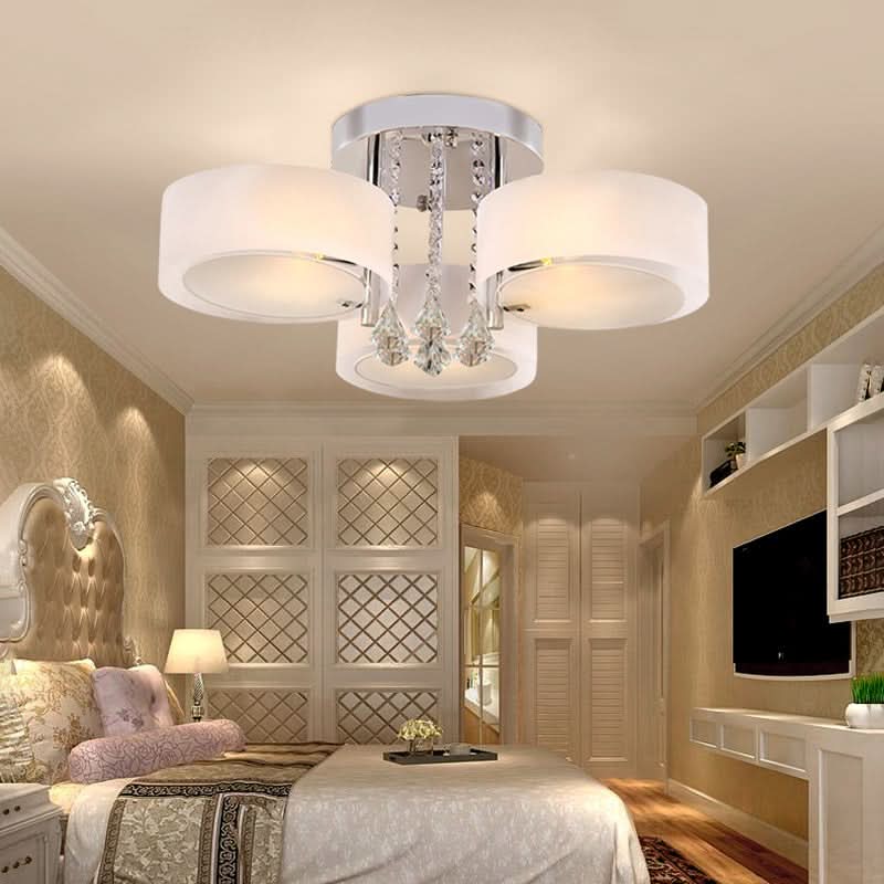 Ceiling Light Semi Flush Mount Cylindrical Acrylic Lampshades Crystal Drops